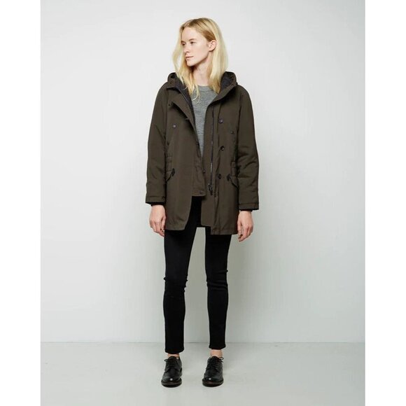 Rag & Bone Waterloo Parka Coat Down Jacket Real Fur Real Leather Olive Green - Picture 5 of 15